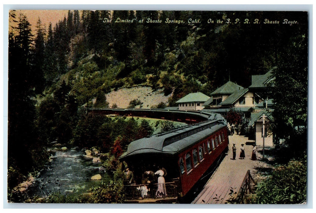 c1950's The Limited Train Creek Station Passengers Shasta Springs CA Postcard