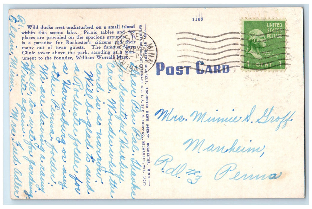 1948 Bridge In Silver Lake Park Rochester Minnesota MN Posted Vintage Postcard