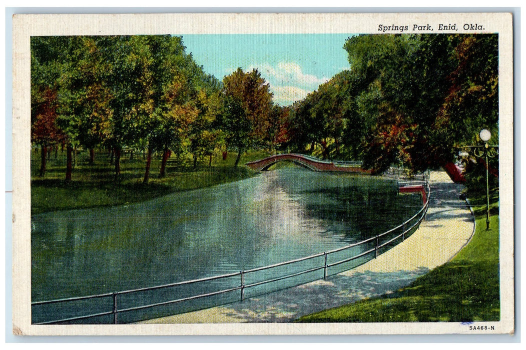 1948 Springs Park Bridge Trees Scene Enid Oklahoma OK Posted Vintage Postcard