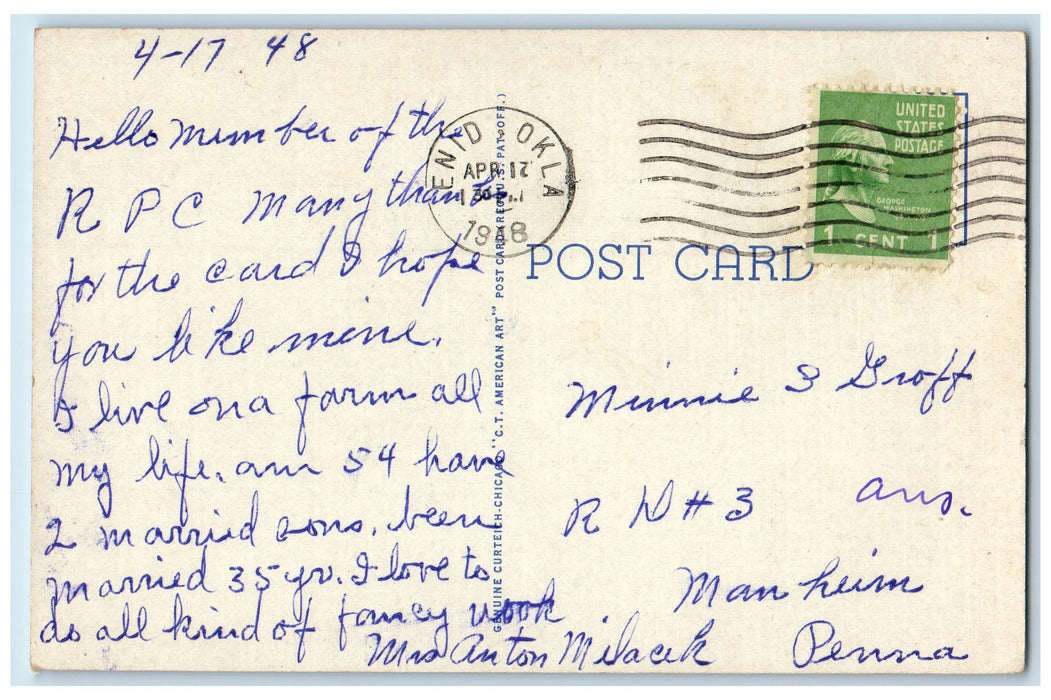 1948 Springs Park Bridge Trees Scene Enid Oklahoma OK Posted Vintage Postcard