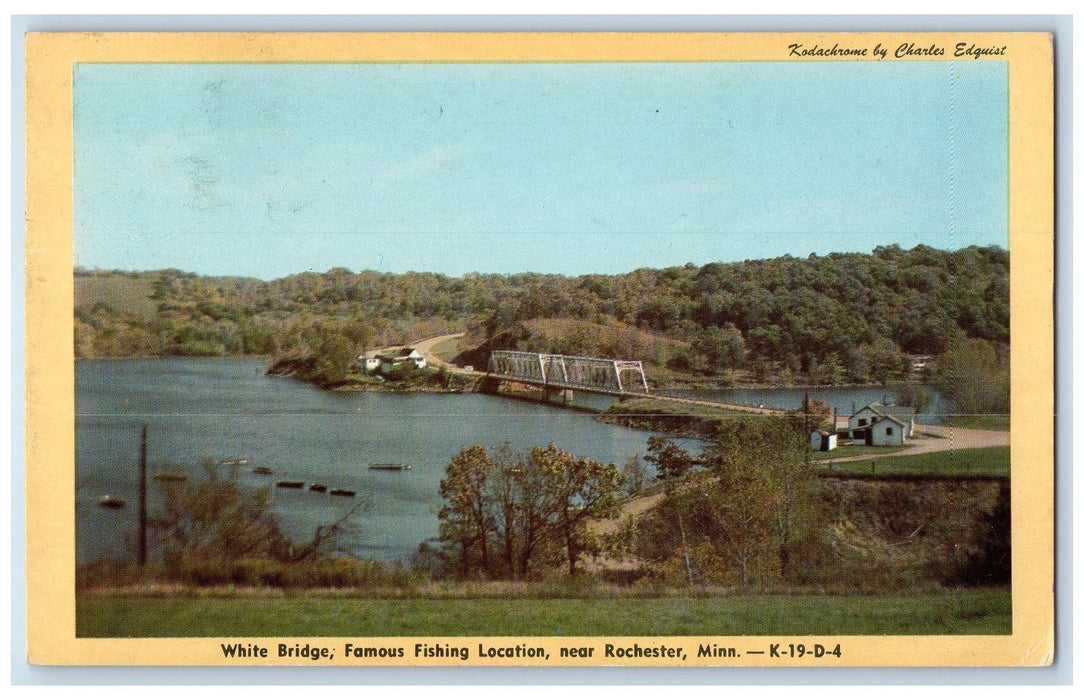 1948 White Bridge Scene Famous Fishing Location Rochester Minnesota MN Postcard