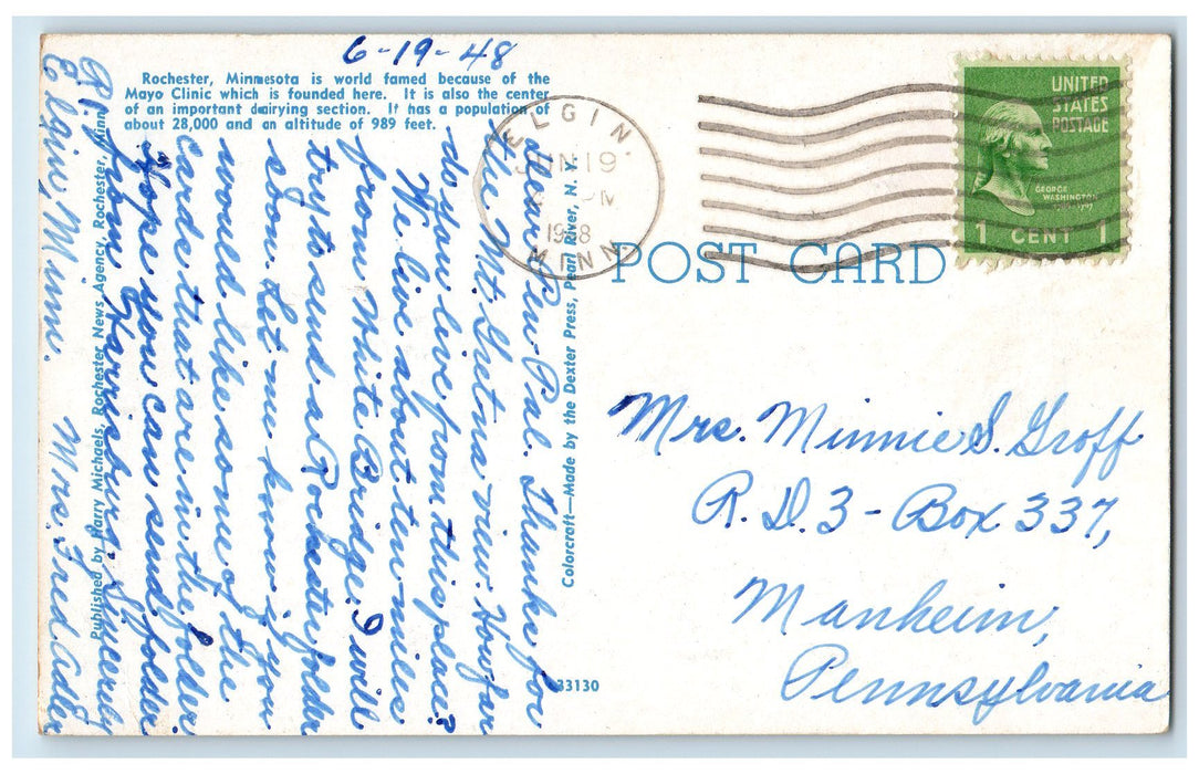 1948 White Bridge Scene Famous Fishing Location Rochester Minnesota MN Postcard
