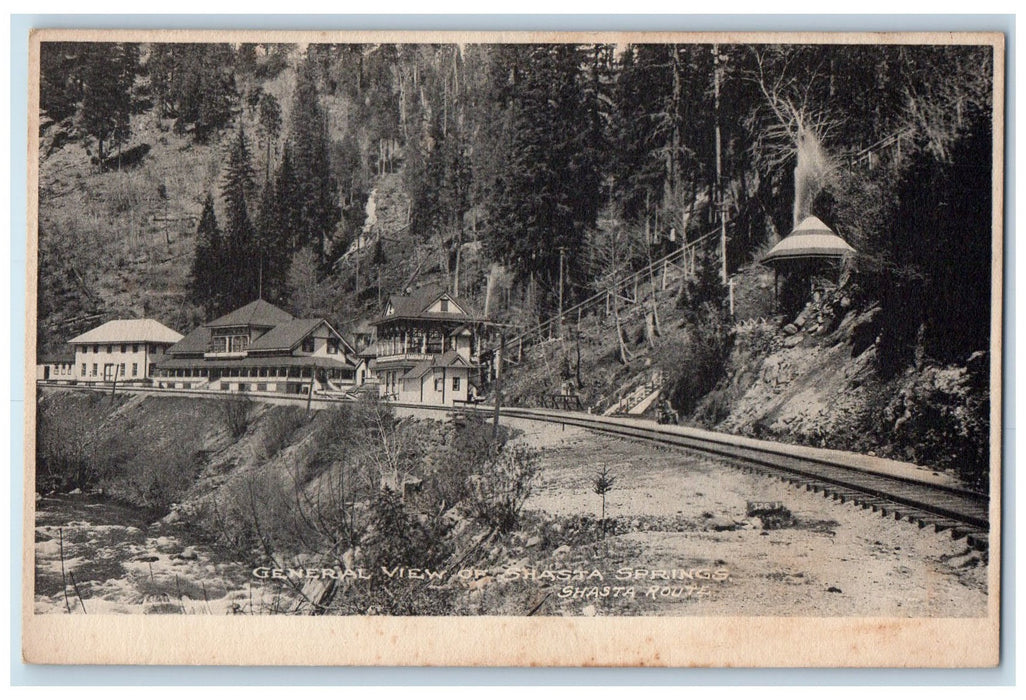 c1920 General View Of Shasta Springs Route Railroad Station Building CA Postcard