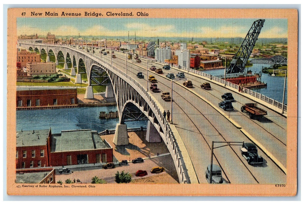 1948 New Main Avenue Bridge Cars Scene Cleveland Ohio OH Posted Vintage Postcard