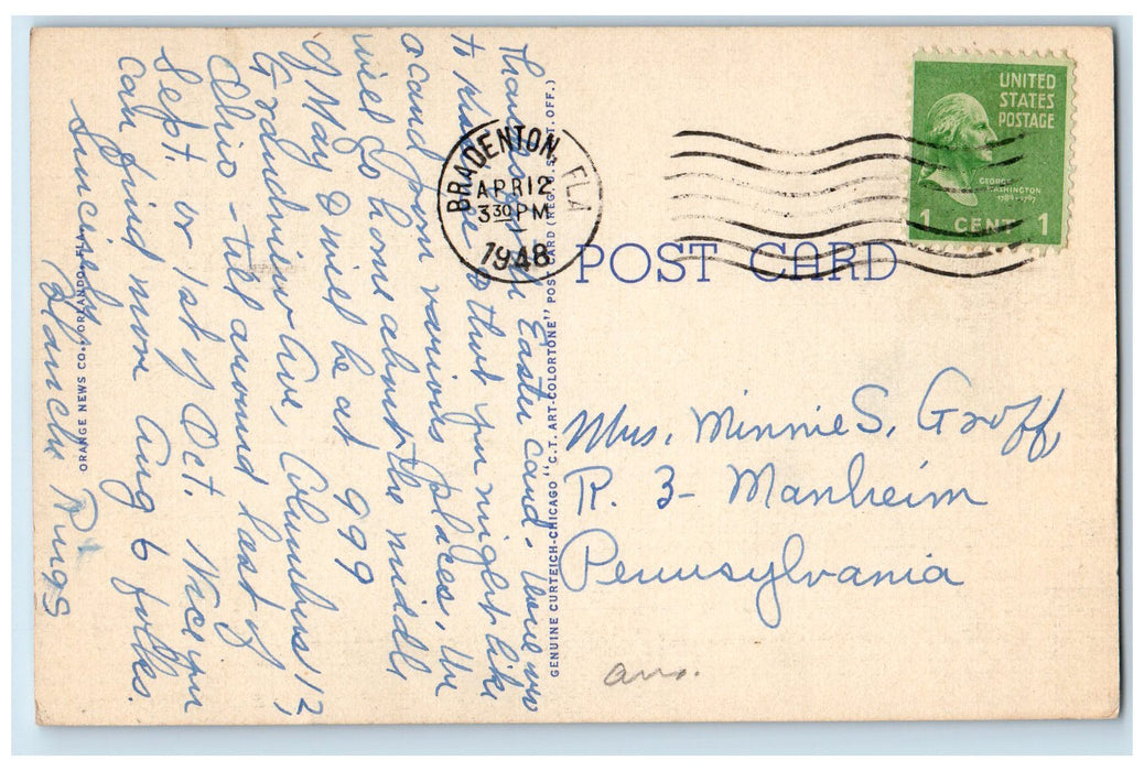 1948 United States Post Office Exterior Kissimmee Florida FL Posted Postcard