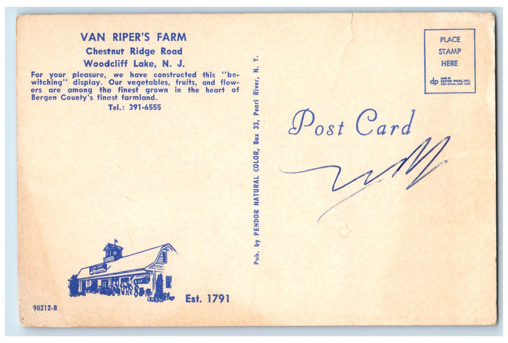 c1960's Van Riper's Farm Chestnut Road Woodcliff Lake NJ Posted Pumpkin Postcard