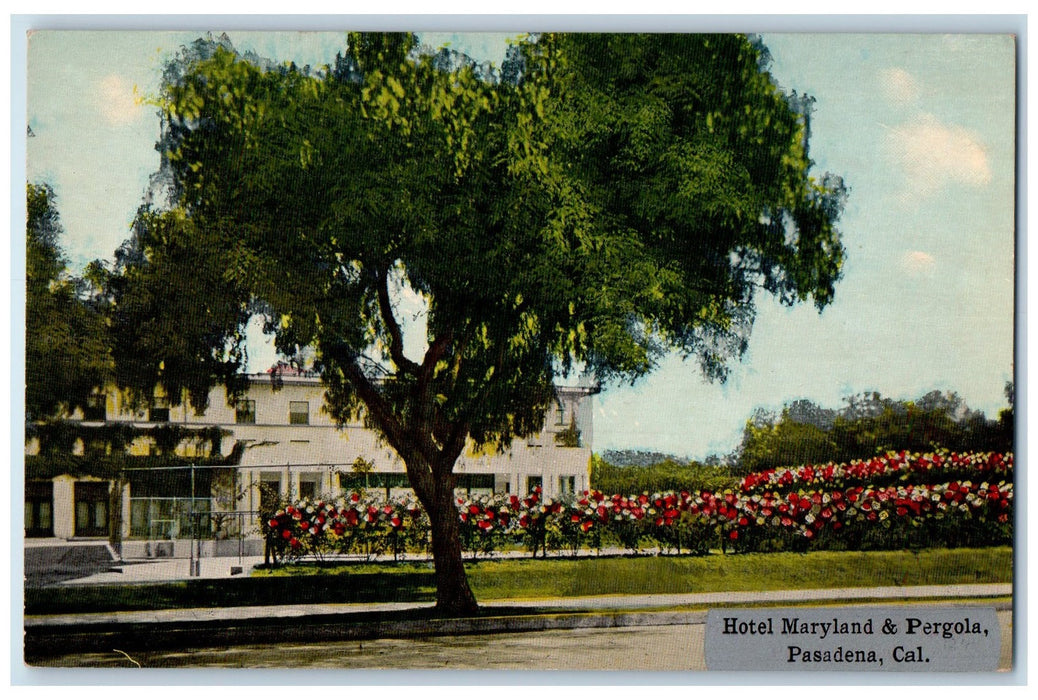 c1950's Hotel Maryland & Pergola Building Restaurant Trees Pasadena CA Postcard