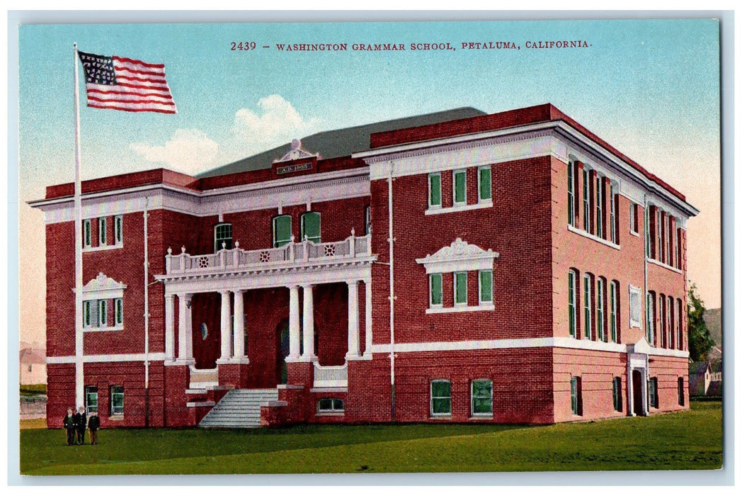 c1950's Washington Grammar School Campus Building Students Petaluma CA Postcard