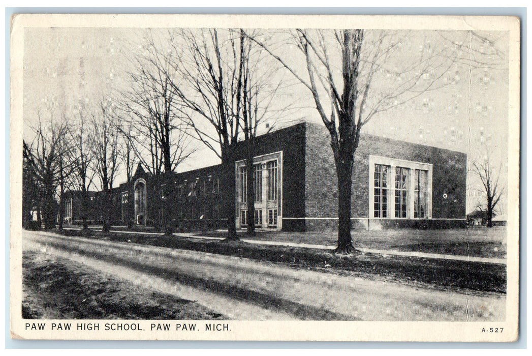 1938 Paw Paw High School Exterior Roadside Paw Paw Michigan MI Posted Postcard
