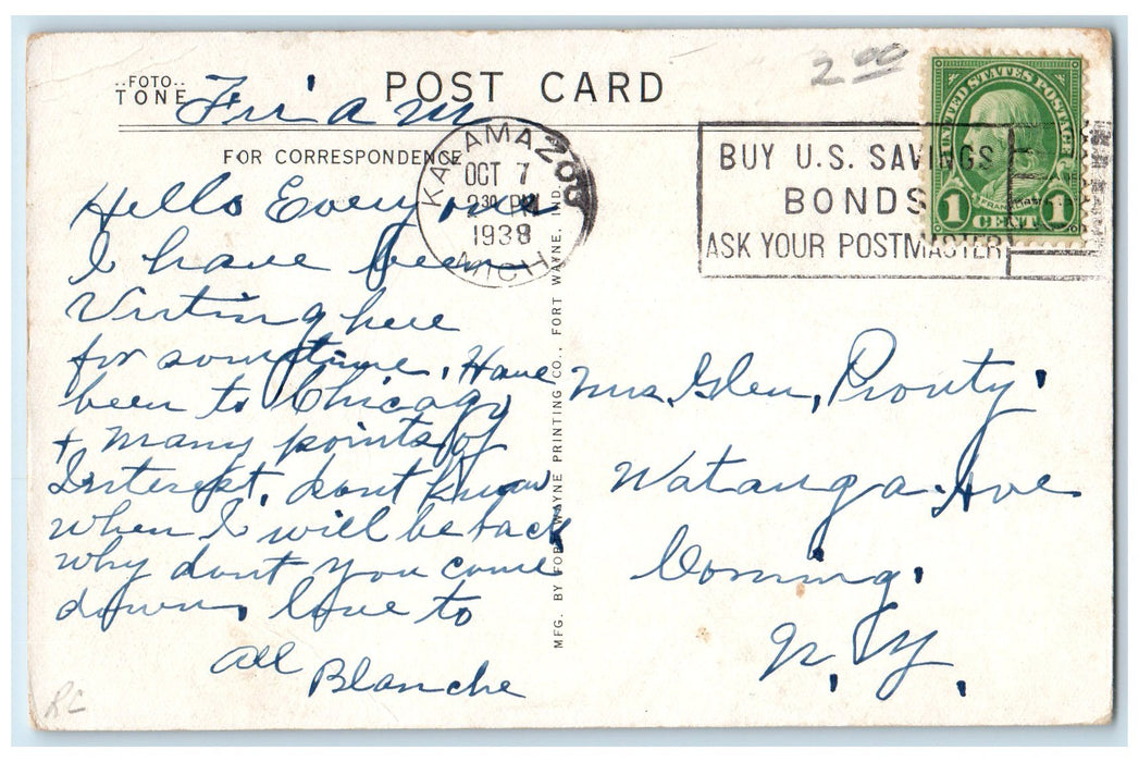 1938 Paw Paw High School Exterior Roadside Paw Paw Michigan MI Posted Postcard