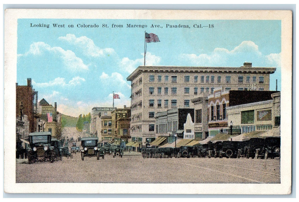 c1920 Colorado St. From Marengo Ave. Classic Cars Buildings Pasadena CA Postcard