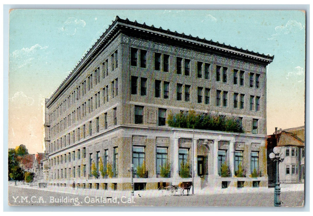 c1950 YMCA Building Entrance Horse Carriage Road Oakland California CA Postcard