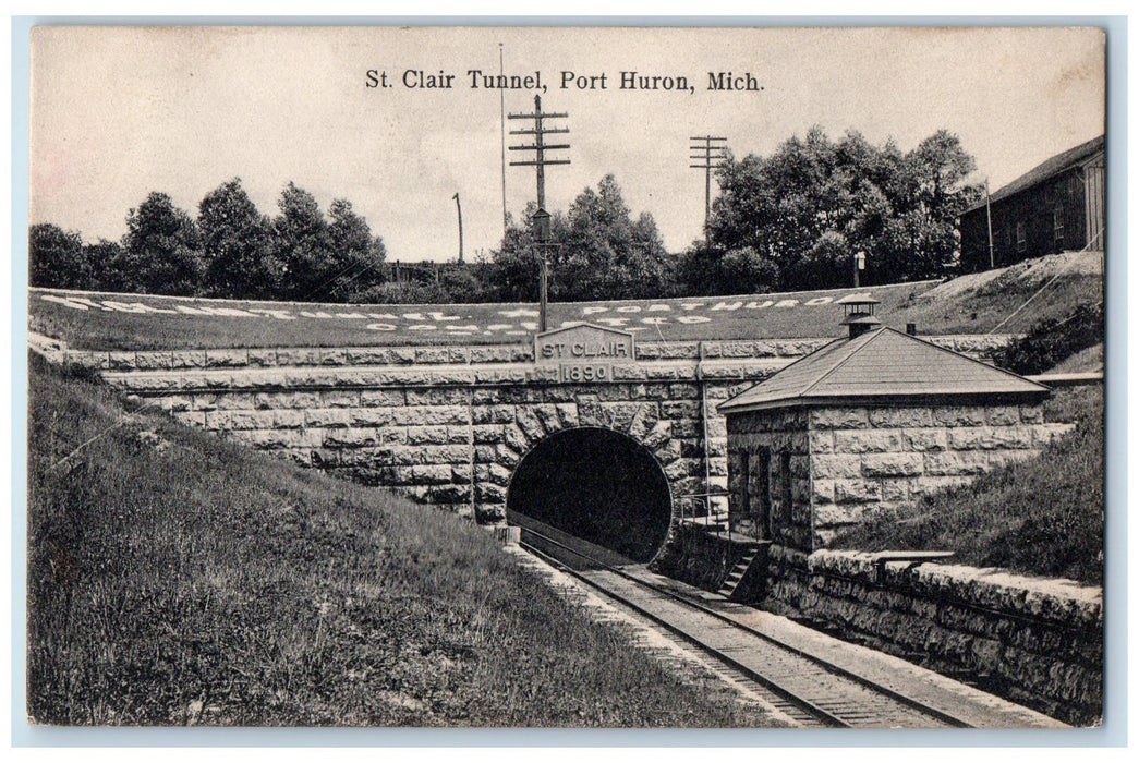 c1905s St. Clair Tunnel Railroad Scene Port Huron Michigan MI Unposted Postcard