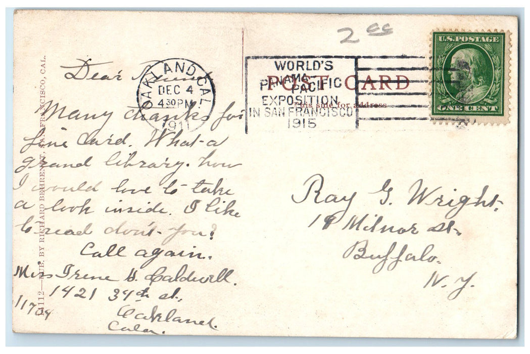 1911 Hotel Oakland Building Restaurant Entrance Flag Tower Oakland CA Postcard