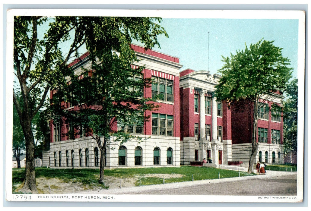 c1920s High School Exterior Roadside Port Huron Michigan MI Unposted Postcard