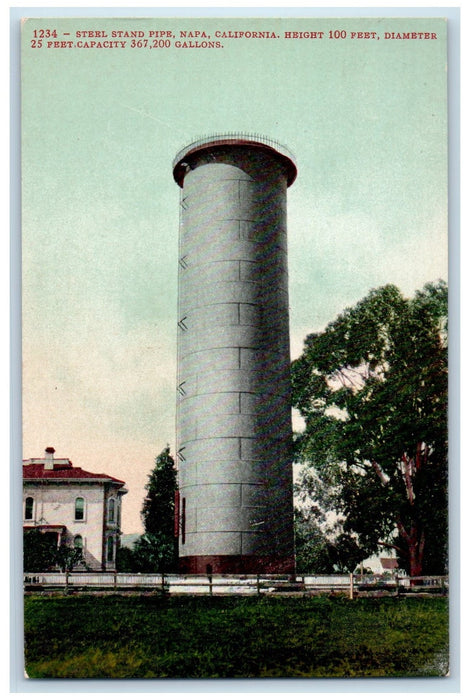 c1950's Steel Stand Pipe 100ft. Dia. Building Fence Napa California CA Postcard