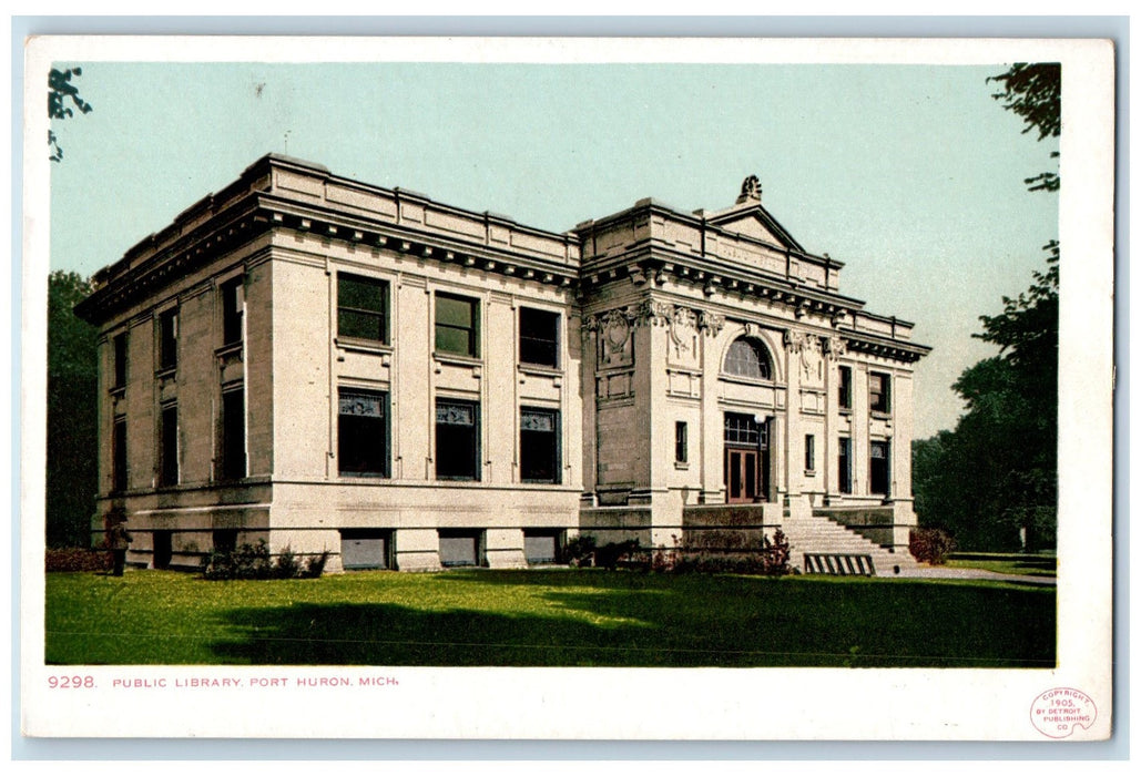 c1905s Public Library Exterior Roadside Port Huron Michigan MI Unposted Postcard