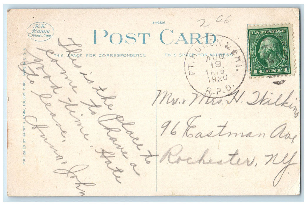 1920 Public Library Exterior Roadside Port Huron Michigan MI Posted Postcard