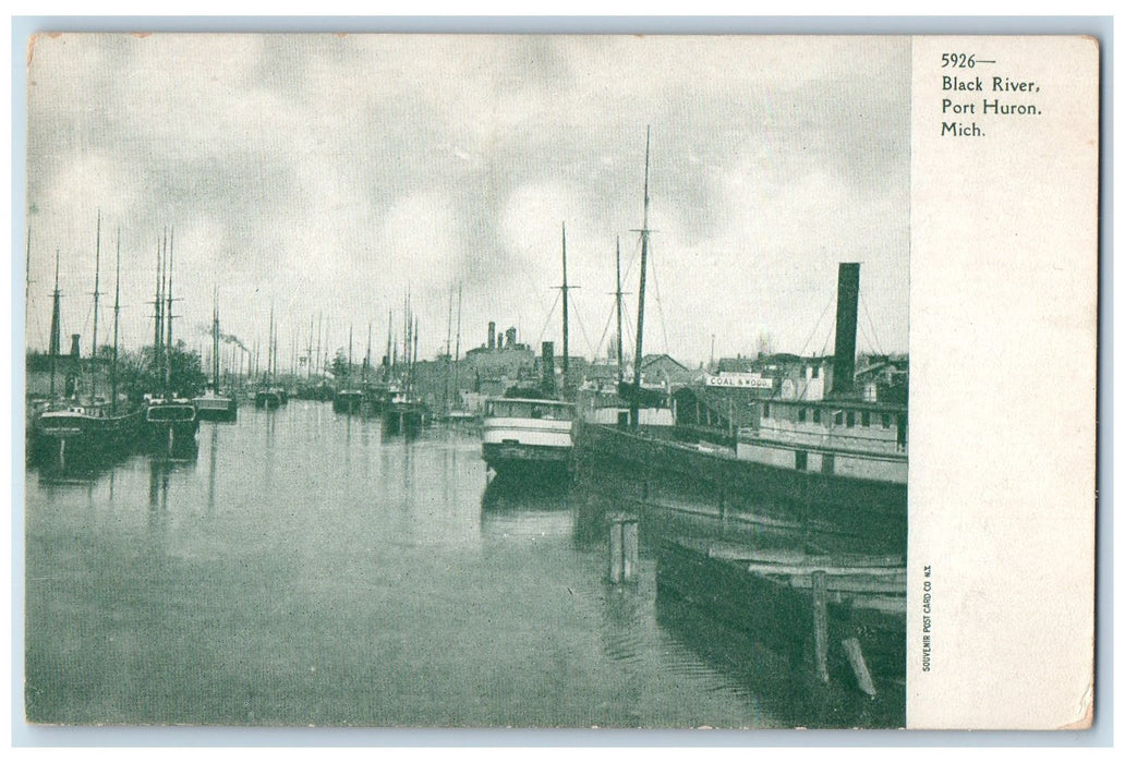 c1905s Black River Steamships Scene Port Huron Michigan MI Unposted Postcard