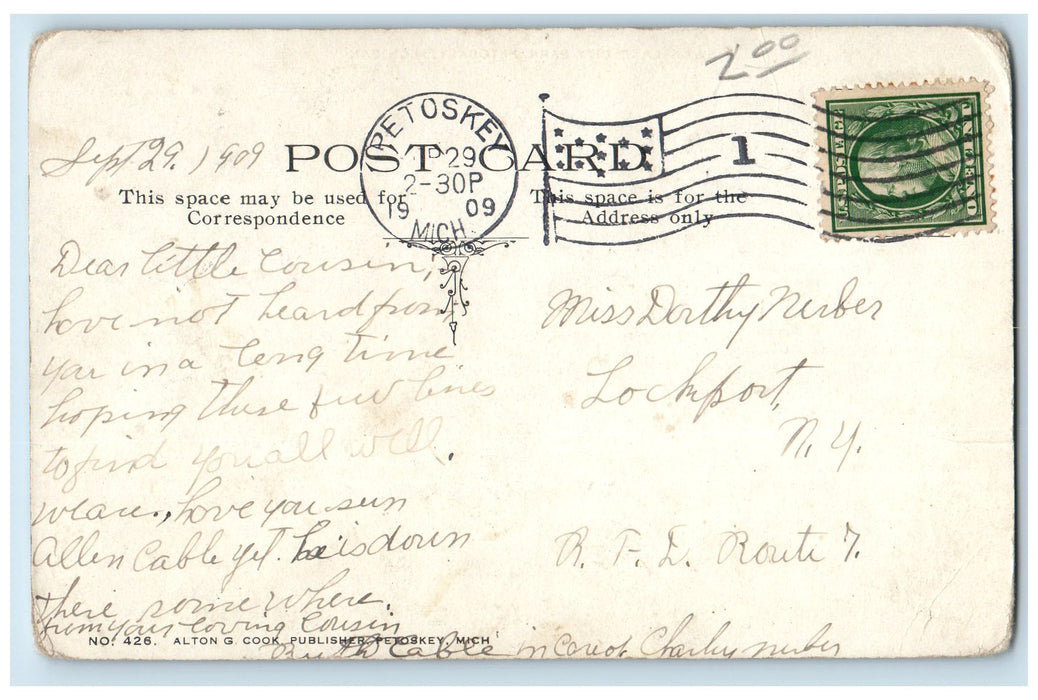 1909 Swan Lake City Park Scene Petoskey Michigan MI Posted Vintage Postcard