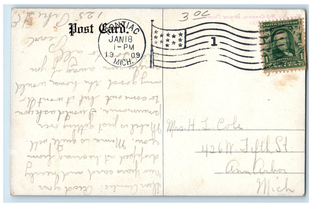 1909 New Oak Hill Cemetery Showing Chapel Pontiac Michigan MI Posted Postcard