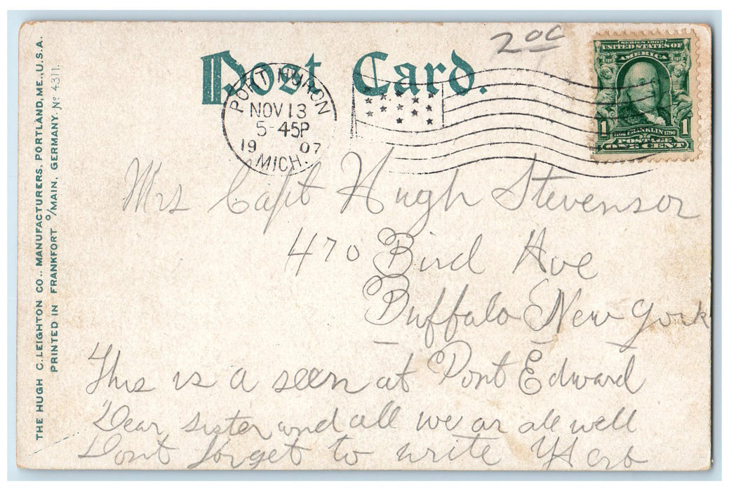 1907 St. Clair River Scene Steamships Port Huron Michigan MI Posted Postcard