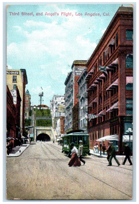 1910 Third Street Angel's Flight Establishments Railway Los Angeles CA Postcard