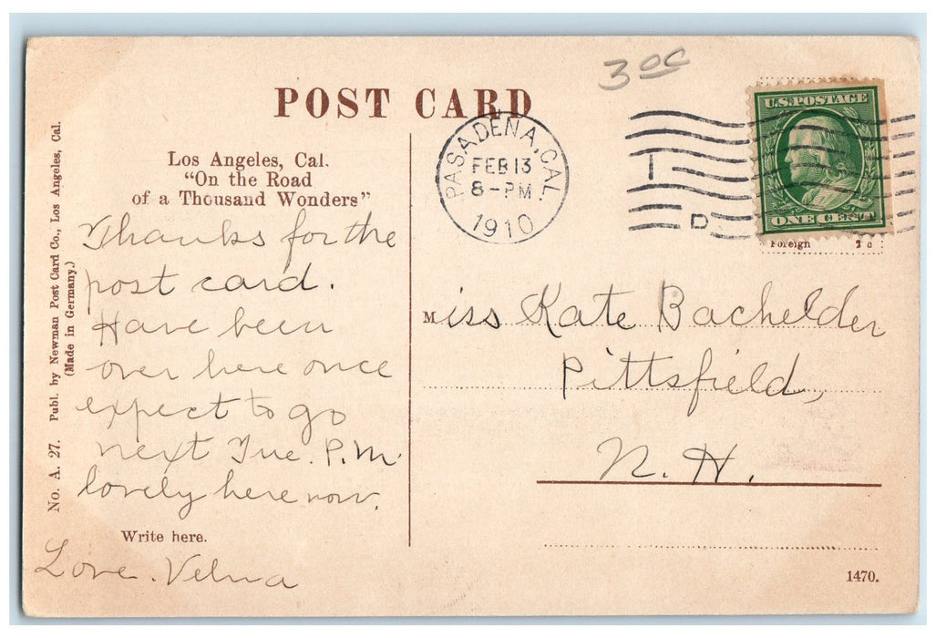 1910 Third Street Angel's Flight Establishments Railway Los Angeles CA Postcard