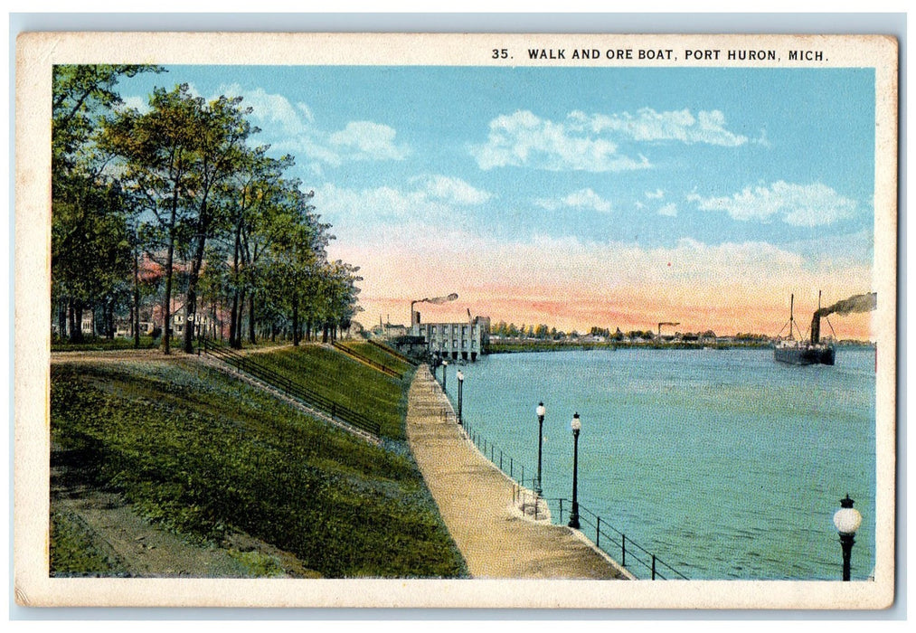 c1920s Walk And Ore Boat View Port Huron Michigan MI Unposted Steamship Postcard