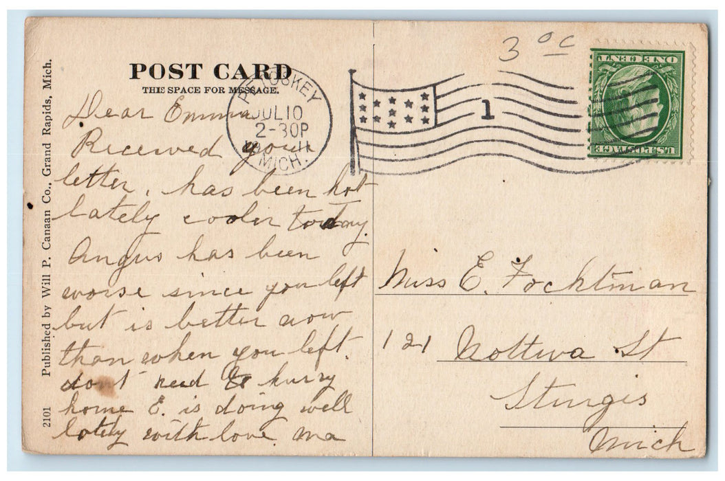 1911 On The Inland Route Ship Near Petoskey Michigan MI Posted People Postcard