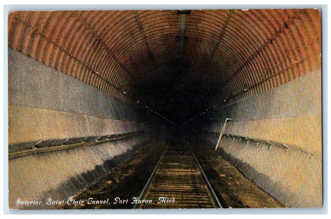c1910s Interior Saint Clair Tunnel Scene Port Huron Michigan MI Railway Postcard