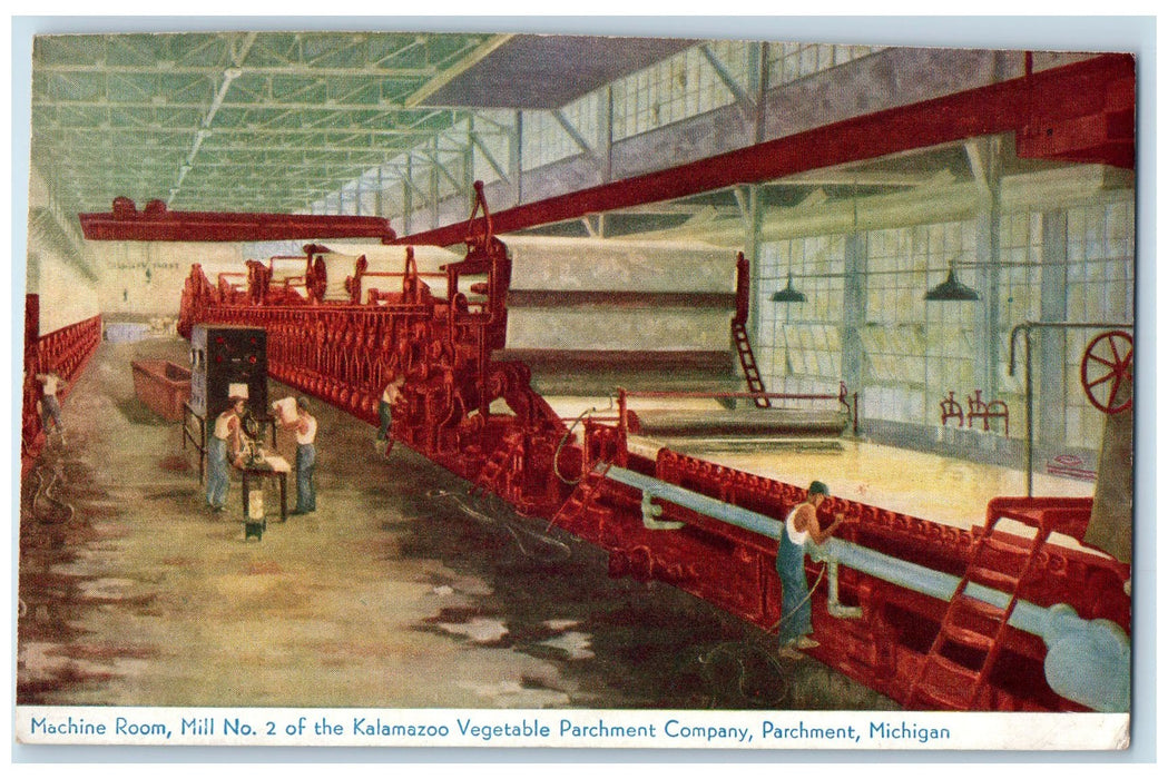 c1930s Machine Room Mill No. 2 Kalamazoo Vegetable Parchment Co. MI Postcard