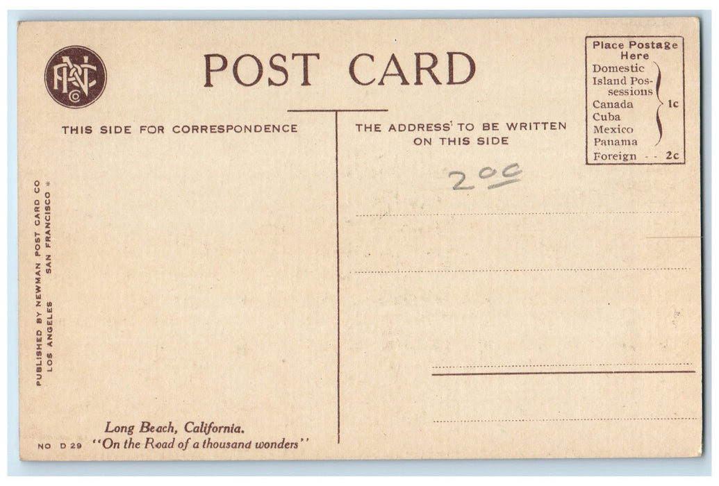 1919 Ocean Avenue Railway Building Classic Cars Dirt Road Long Beach CA Postcard