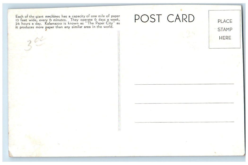 c1930s Machine Room Mill No. 2 Kalamazoo Vegetable Parchment Co. MI Postcard