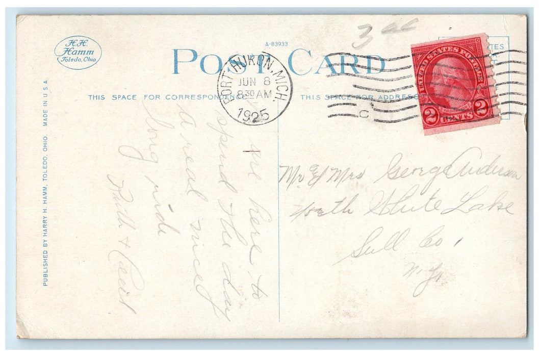 1925 The Ferry White Star Dock Dual View Port Huron Michigan MI Ships Postcard