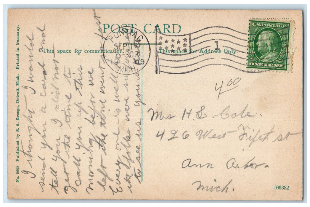 1909 Saginaw Street Motorwagen Scene Pontiac Michigan MI Posted Shops Postcard