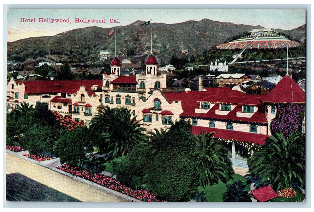 c1950's Hotel Hollywood Restaurant Building Landscaping Hollywood CA Postcard