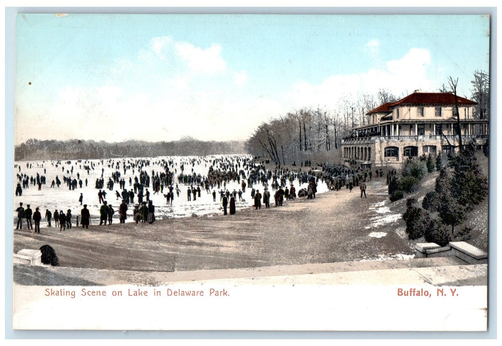 c1905s Skating Scene On Lake In Delaware Buffalo New York NY Unposted Postcard