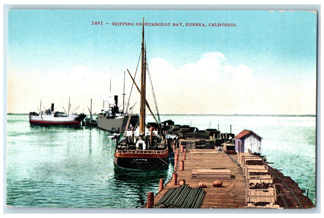 c1950's Shipping On Humboldt Bay Landing Boats Rustic Bridge Eureka CA Postcard