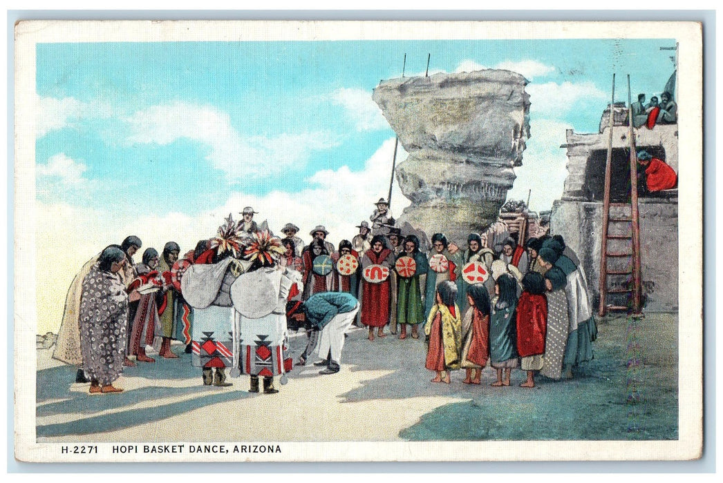 1939 Hopi Basket Dance Traditional Ceremony Villagers View Arizona AZ Postcard