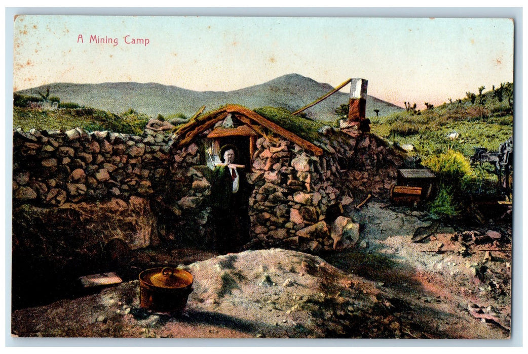 c1950's Mining Camp Man House Made Of Stones Hills Mountain Arizona AZ Postcard