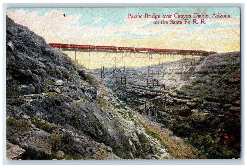 c1950's Pacific Bridge Train Canyon Diablo Santa Fe Railroad Arizona AZ Postcard
