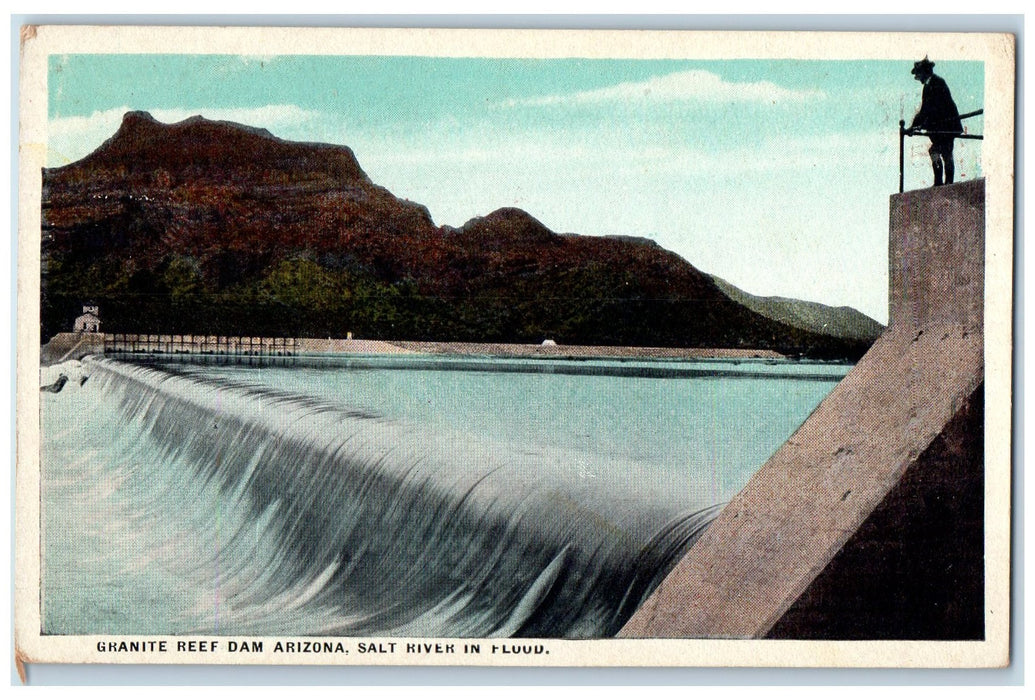 c1920 Salt River In Flood Diversion Water Granite Reef Dam Arizona AZ Postcard