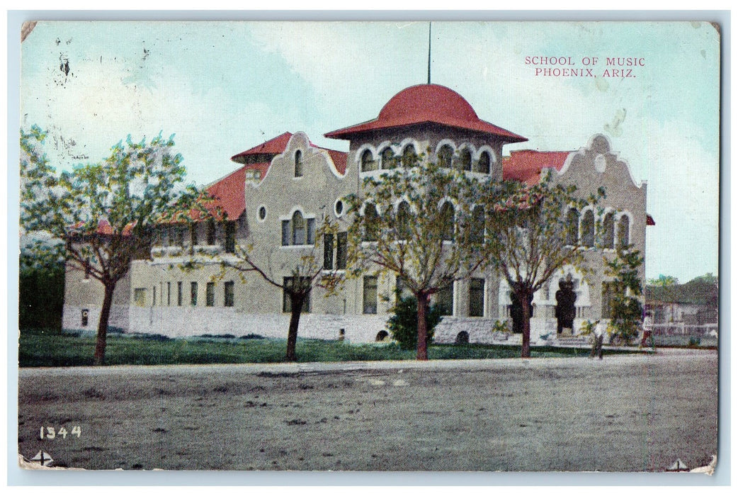 1909 School Of Music Campus Building Dirt Road Trees Phoenix Arizona AZ Postcard