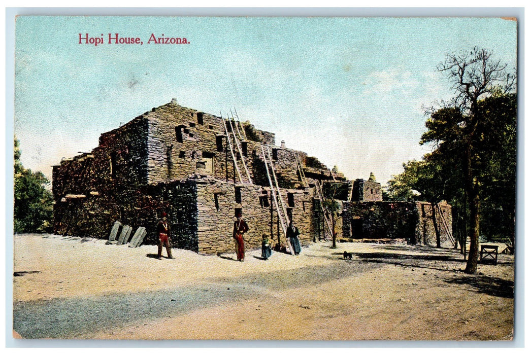 c1950's Hopi House Stone Structure Ladder As Stairs Indians Arizona AZ Postcard
