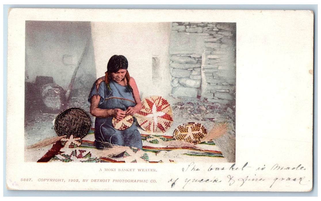 c1905 A Moki Basket Weaver Native American Seated On Ground Arizona AZ Postcard