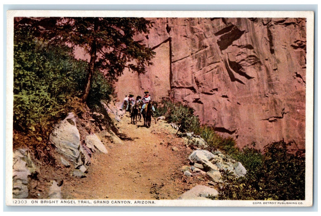 c1920's On Bright Angel Trail Riding Horses Grand Canyon Arizona AZ Postcard