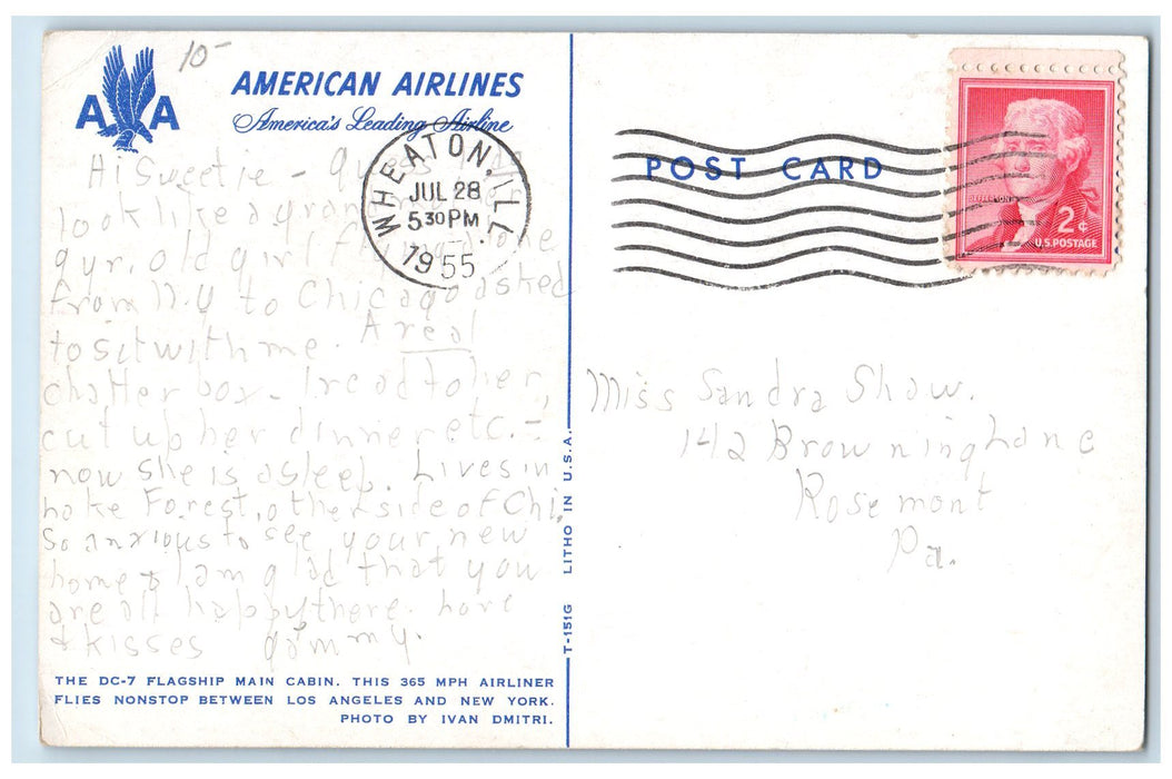 1955 The DC-7 Flagship Main Cabin Los Angeles California CA Posted Postcard