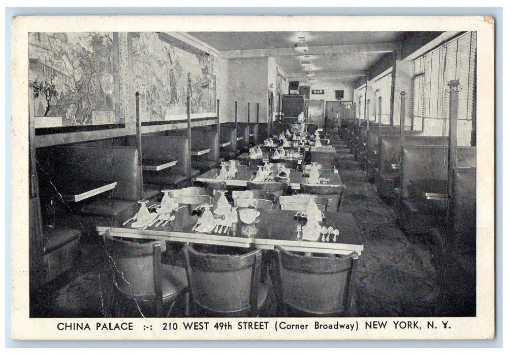 1939 China Place Restaurant Interior Corner Broadway New York NY Posted Postcard