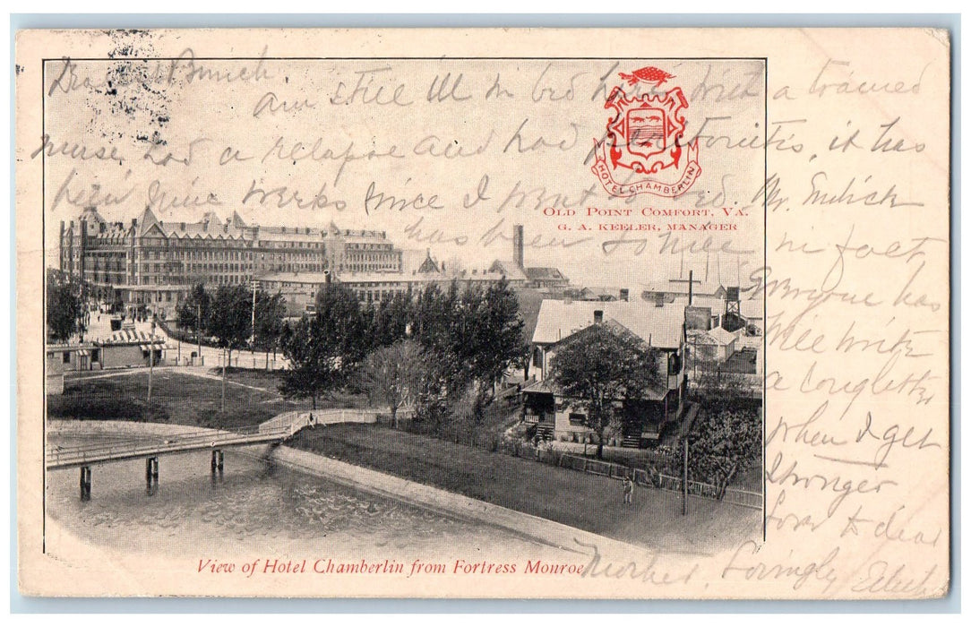 1902 View Of Hotel Chamberlain From Fortress Monroe Virginia VA Posted Postcard